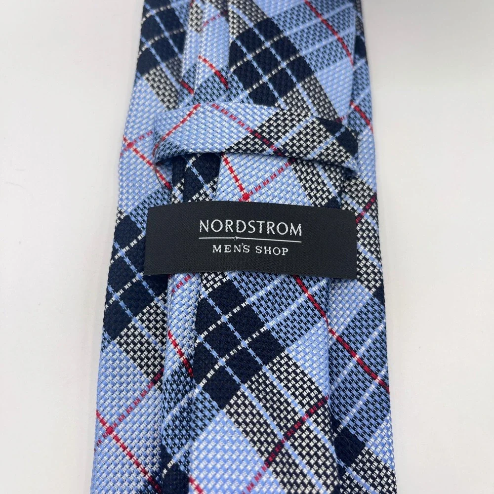 Nordstrom Necktie Mens OS Blue Excellent Plaid Silk Classic Business Accessory